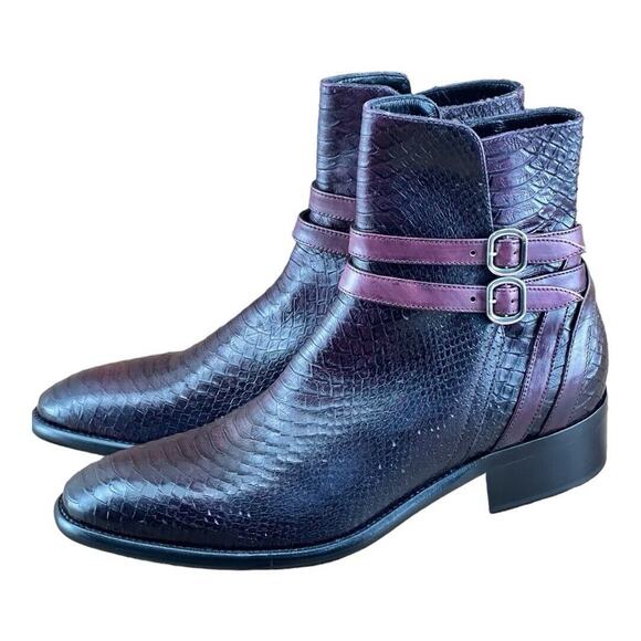 Jo Ghost Men size 8.5  Croc-Embossed Leather Boots Shoes - Picture 1 of 13